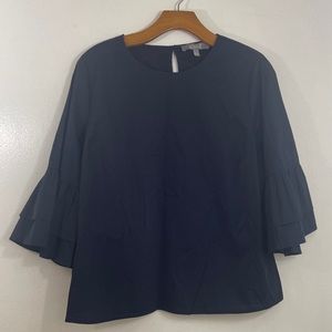 Marled Reunited Clothing Navy Blue Top with 3/4 pleating flared sleeve Size: L